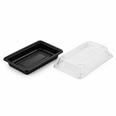 Khay nhựa đen đựng sushi